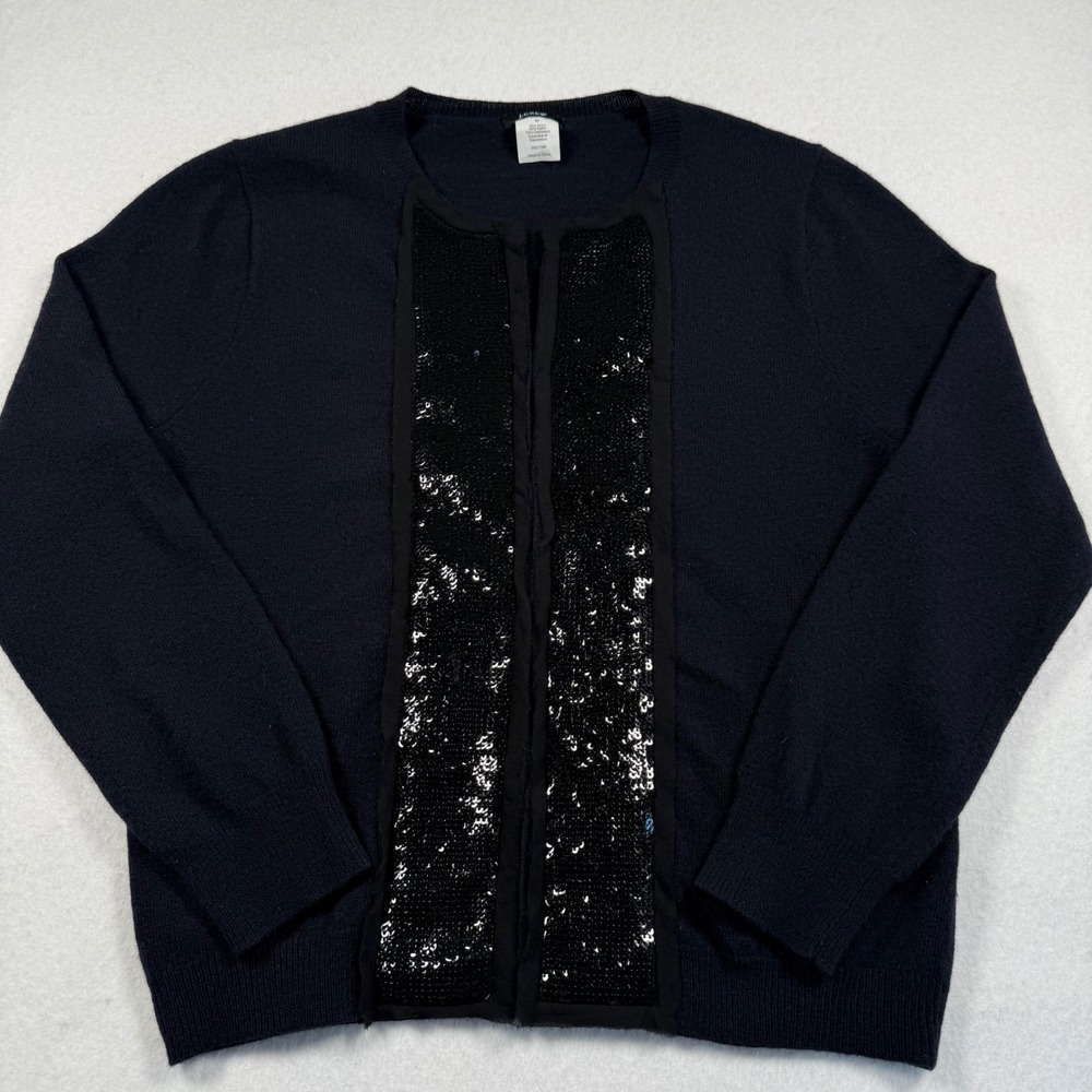 J.Crew Navy Blue Sequin Front Wool Cashmere Blend Cardigan Sweater Womens Medium